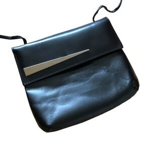 Vintage Envelope Crossbody Bag Geometric Design Black Vegan Leather